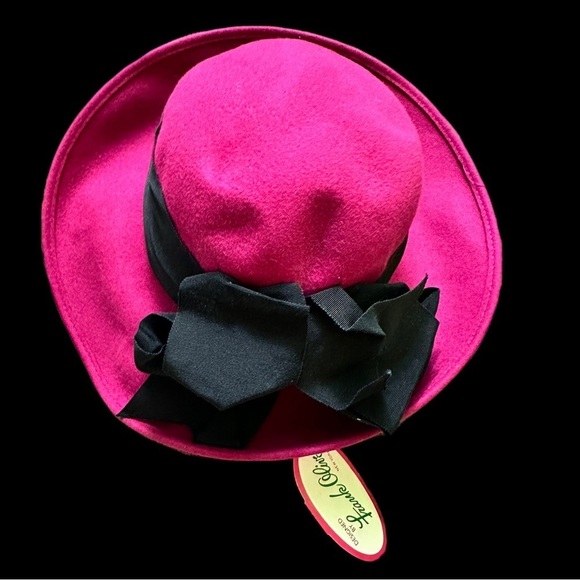 Frank Olive Vintage 1960’s  Fuchsia Wide Brim Hat with Black Band